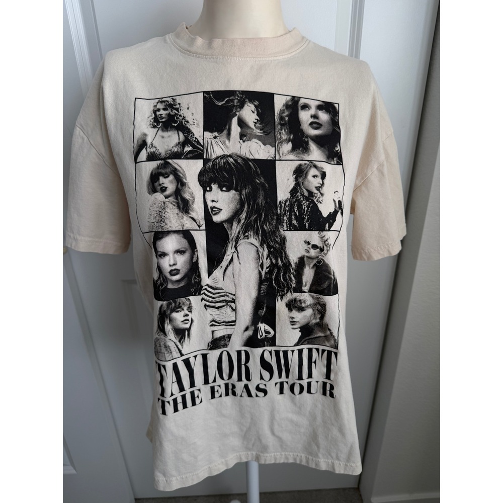 Taylor Swift The Eras Tour Concert T-Shirt Beige Cotton Women Small Tour Dates